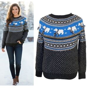 Fair Isle Sweater Holiday Nordic Polar Bear Black Silver Glitter Plus Size 1X